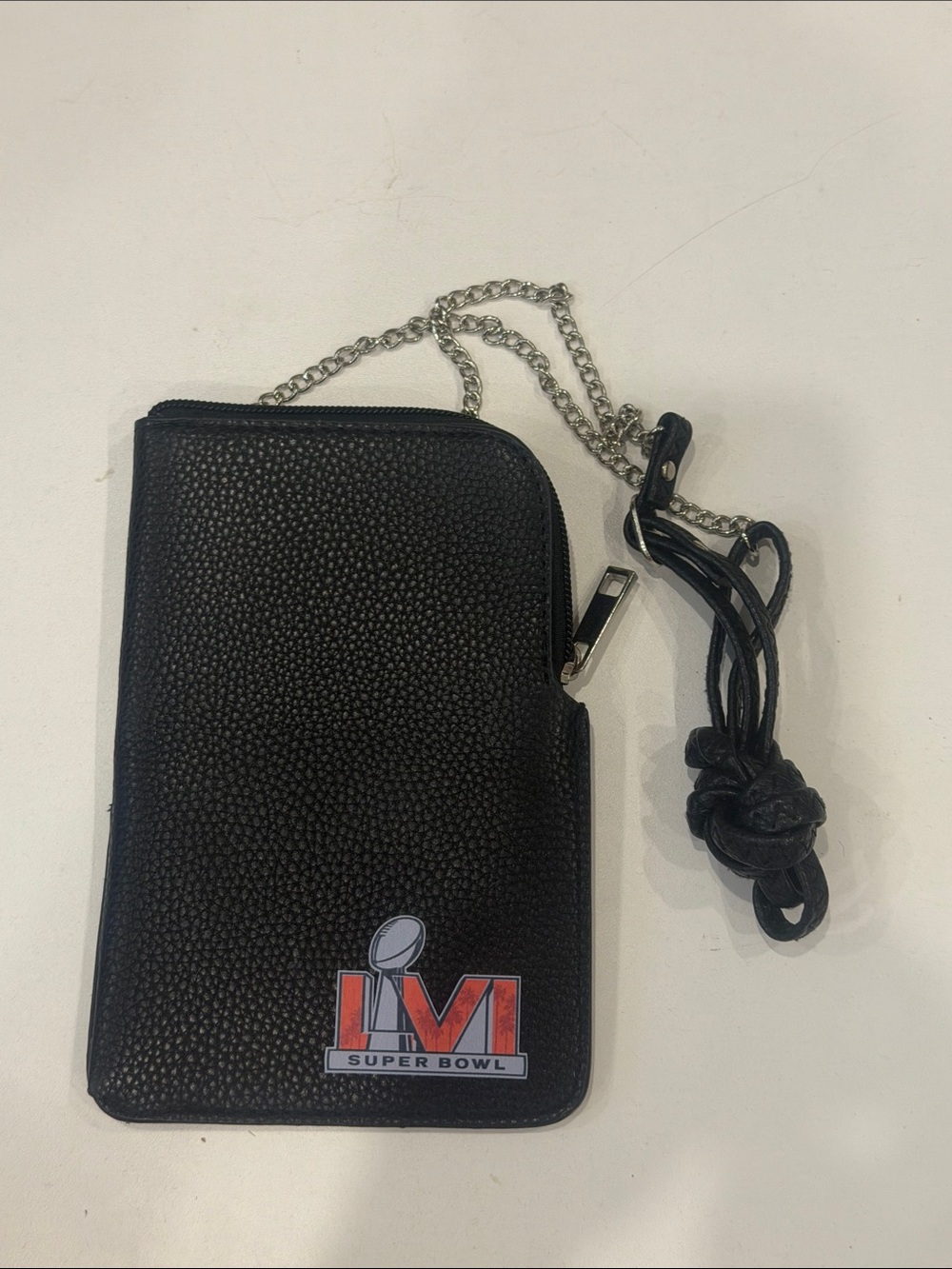 NFL Black Pebbled Zip Wallet Crossbody with LVI Logo